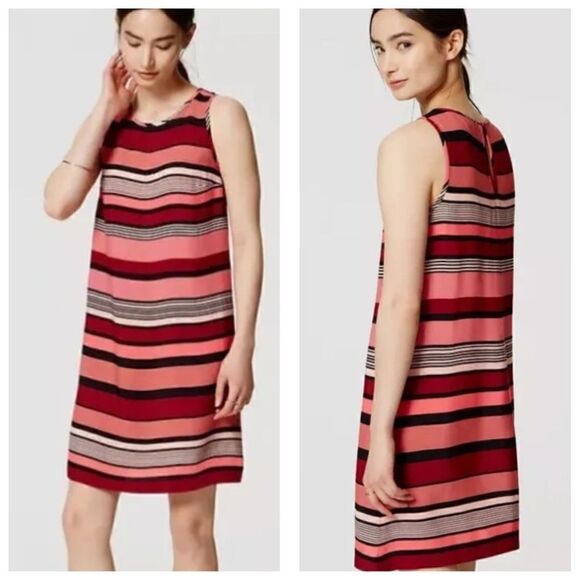 LOFT Dress Striped Colorblock Red Pink Small Petite - Picture 1 of 6